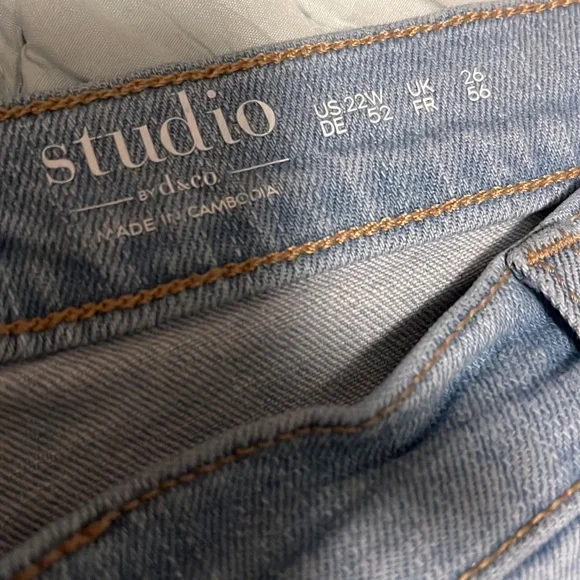 Light Wash Straight Leg Jeans w/ Destruction - Picture 5 of 9